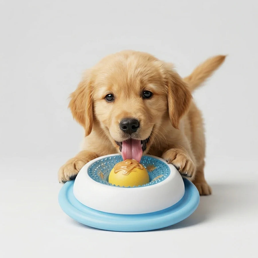 Happy dog with lick toy